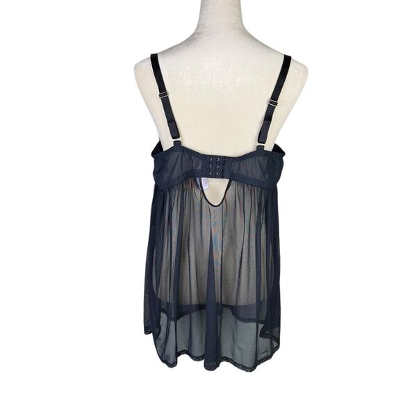 Savage X Fenty Black Sheer Mesh Pink Orange Flower Embroidered Babydoll Lingerie - Picture 3 of 9